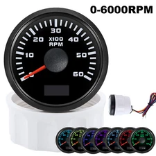 2"52mm Car Boat Tachometer 0-6000RPM Tacho Gauge RPM Meter Hourmeter 7Colors LED