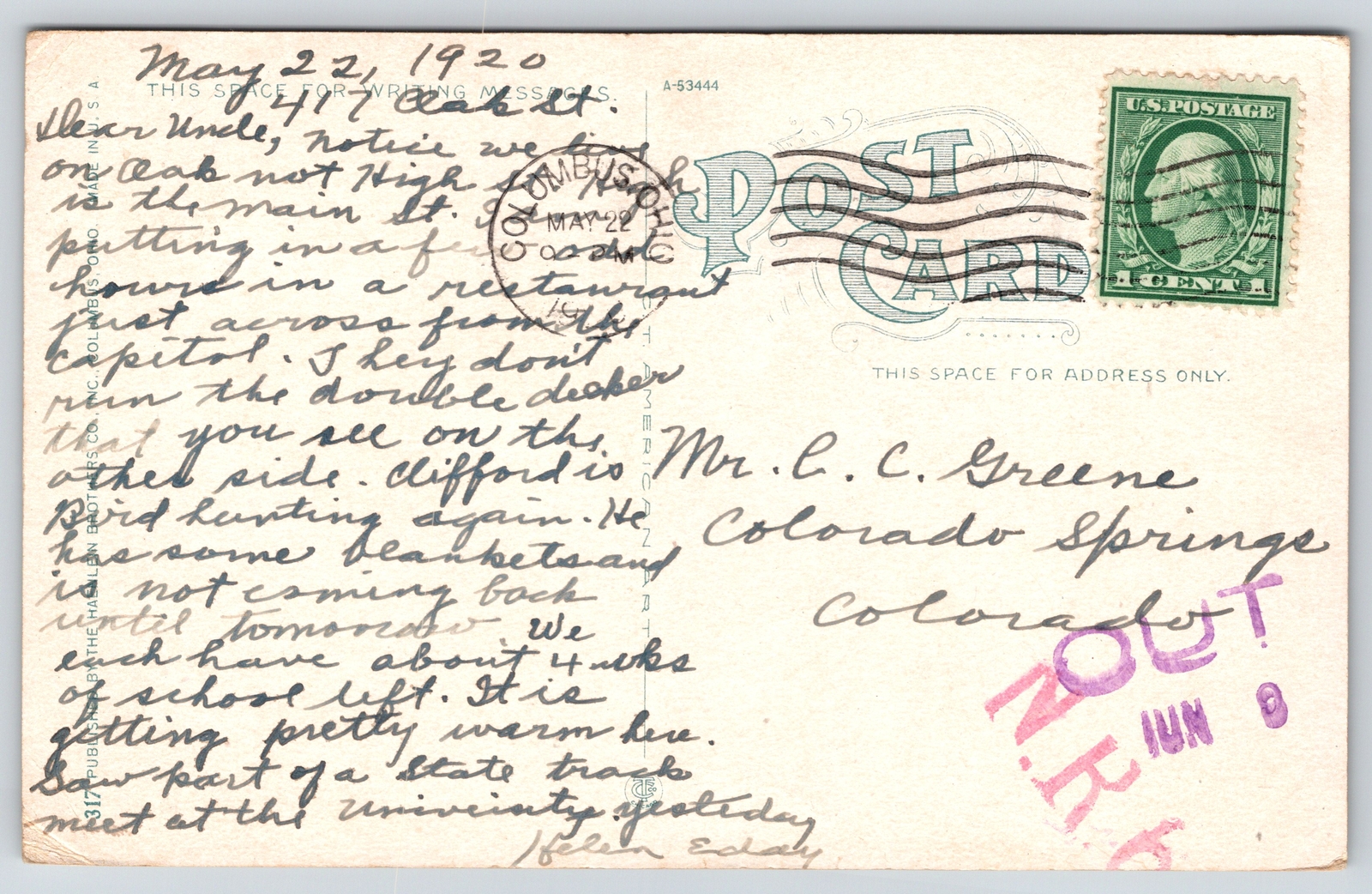 Columbus OhioDouble Decker Bus State Capitol Building1920s Postcard