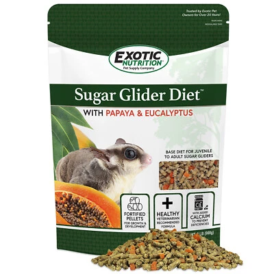 EXOTIC NUTRITION Sugar Glider Diet with Papaya & Eucalyptus 2 lb. - High Protein All Natural Food
