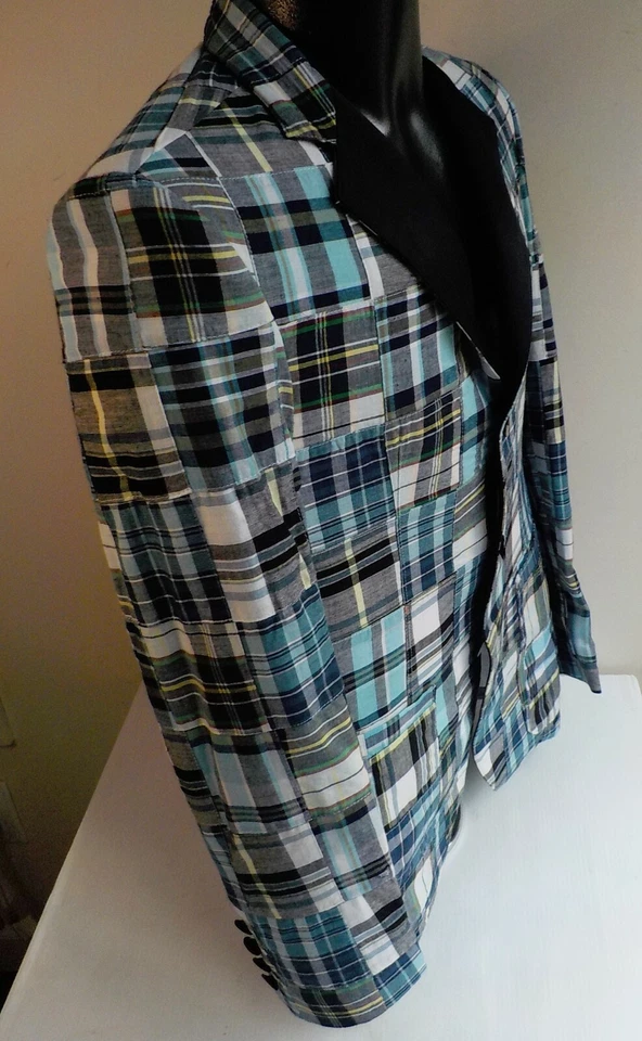 MARLON GOBEL Mens Plaid Patchwork Tuxedo Themed Suit Jacket 36 Pants 32X31 - Image 4 of 4