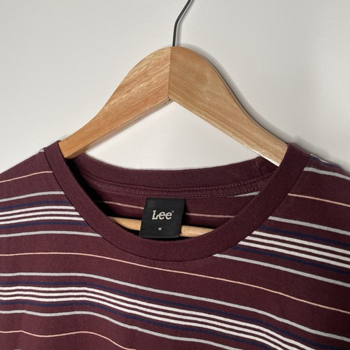 Lee Jeans Men's Burgundy Striped Crew Neck Casual T-Shirt Size M - Picture 2 of 5