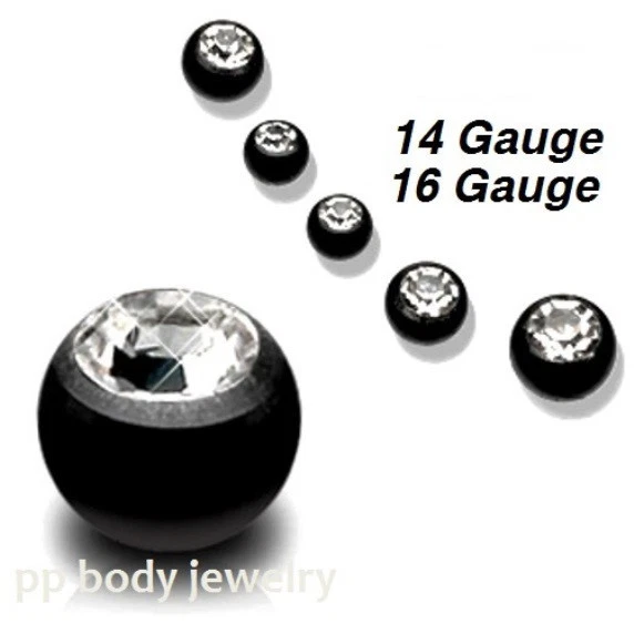 5 piezas. Piezas superiores de bola gema de repuesto de acero quirúrgico anodizado negro 16G 14G Foto 3 de 3