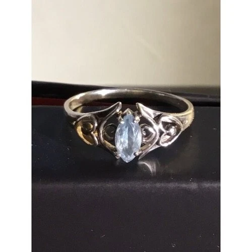 Vtg STERLING SILVER== Blue Topaz===HEART BAND RING==SIZE 11 1/4=WE LOVE OFFERS