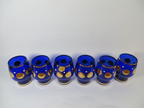 Bohemia Glass Cobalt Blue Decanter and 6 Glasses Made in Czechoslovakia c1960s+ - Picture 2 of 24