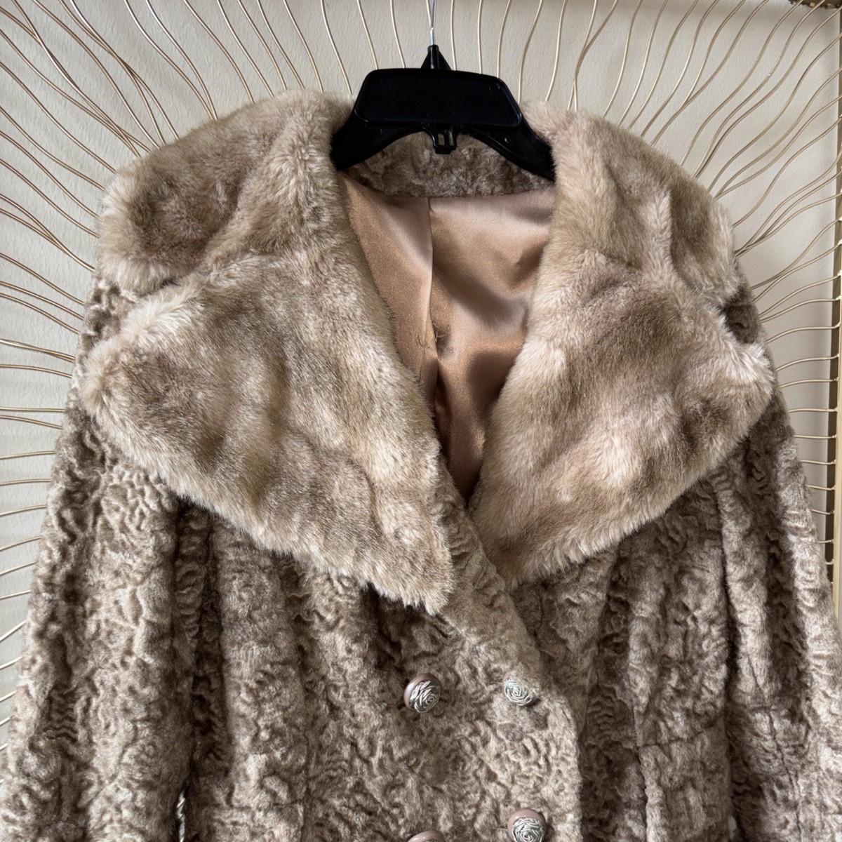 Vintage 1950s Borre Sportowne Women's Faux Fur Swing Coat Size S 6