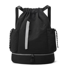 Drawstring Backpack for Men Women Water-Resistant Gym Bag with Black Minimalist