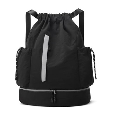 Drawstring Backpack for Men Women Water-Resistant Gym Bag with Black Minimalist
