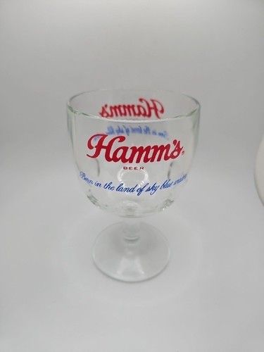 Vintage Hamm’s Beer Goblet Thumbprint Heavy Stemmed Schooner Drink Glass 6" Tall