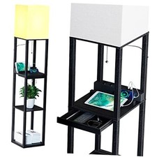 Floor Lamp with Shelves,Modern Dimmable Solid Wood Standing Lamp with 1 Black