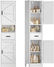 67" H Bathroom Storage Cabinet W/ Barn Doors  Adjustable Shelves Bathroom