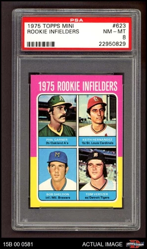 1975 Topps Mini #623 Keith Hernandez Rookie Infielders PSA 8 - NM/MT
