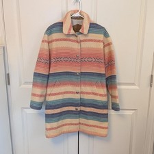 Vtg Woolrich Womens Southwestern Aztec Wool Blanket Coat Sz Small Pink Striped