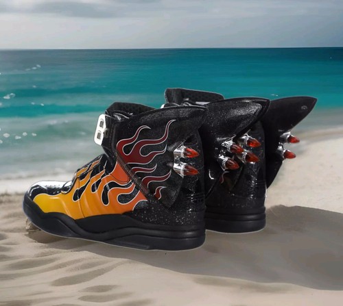 DEAD STOCK ADIDAS Jeremy Scott Shark Flame Fin Light-Up Shoes Mens 9 Rockabilly - Picture 2 of 15