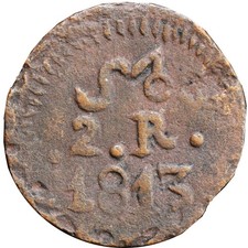 Mexico 2 Reales Oaxaca SUD 1813 Copper, Thin Planchet KM# 226.1