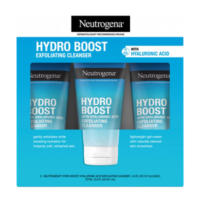 New Neutrogena Hydro Boost Exfoliating Cleanser + Hyaluronic Acid, 3 pk./ 5 oz.