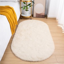 Goideal Fluffy Bedroom Rug, Small Oval Area Rugs, Cream 2.6' x 5.3',