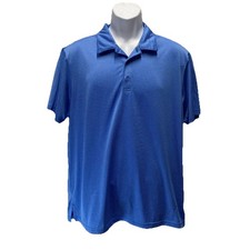 Adidas Golf Polo Short Sleeve Shirt Men's Large Blue Striped Logo Performance