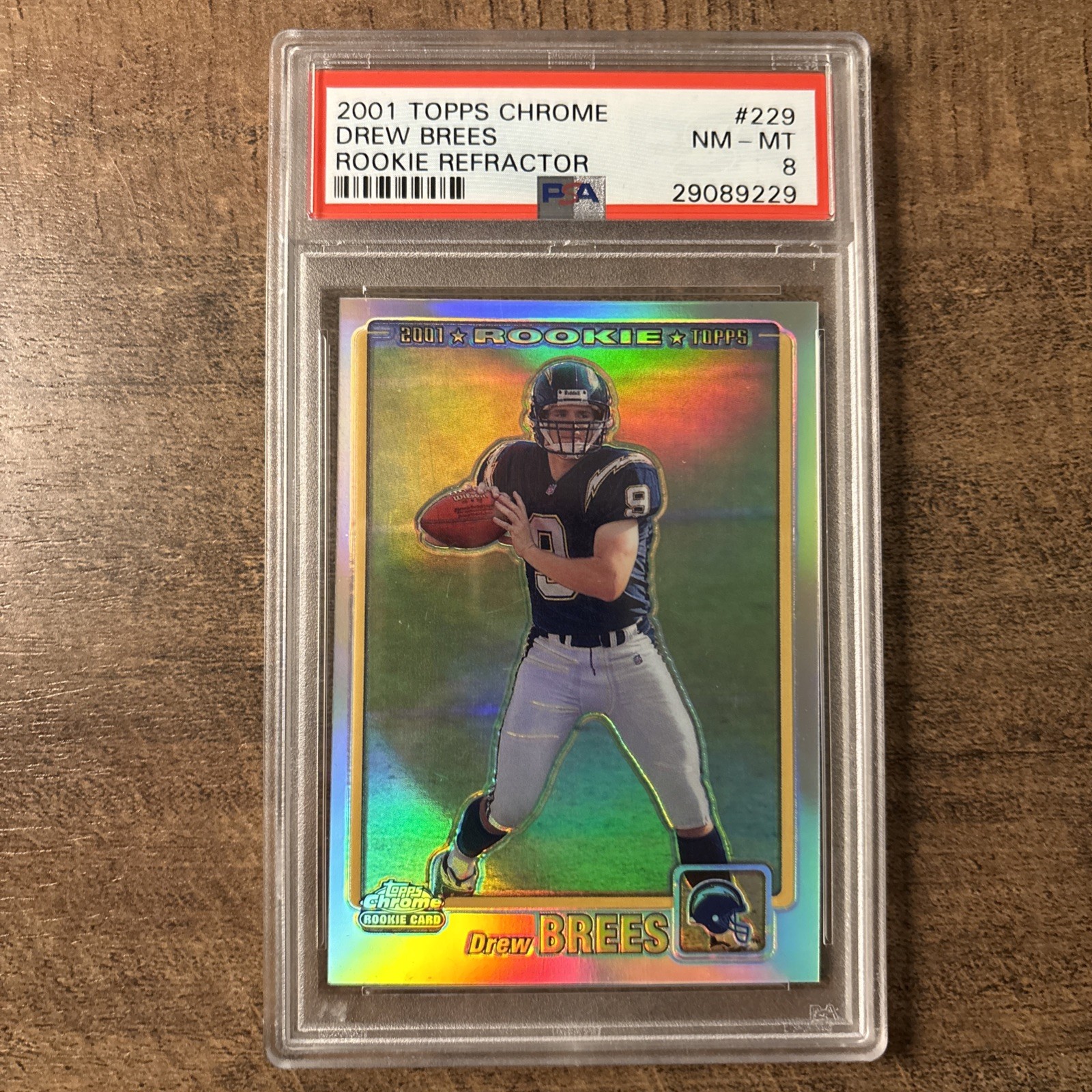 229 2001 Topps Chrome #229 Drew Brees Refractor 951/999 San Diego Chargers PSA 8