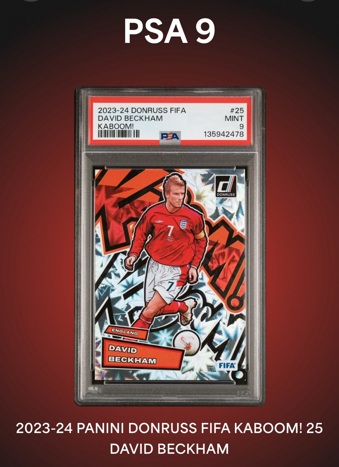2023 Donruss FIFA DAVID BECKHAM KABOOM PSA 9 Mint No.25 England Case Hit 🔥🔥