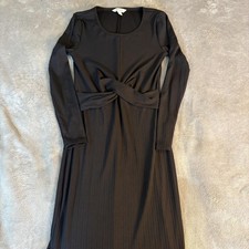 Nine West Dress Womens XS Black Long Sleeve Twist Front Ribbed Knit Midi Sheath