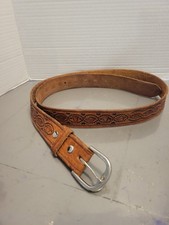 vintage TOOLED belt ACORNS handcrafted leather WESTERN Tan Mexico