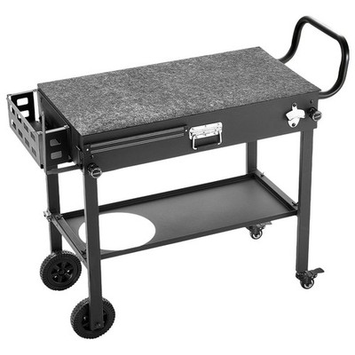 Foldable Steel BBQ Cart 31x17in, Wheeled, Magnetic Rack, Tissue Holder, 220lb