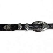 Vintage Chacon Sterling Silver Belt Buckle 4pc Set Rewards Lizard 1.25   Size 38