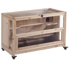 PawHut Hamsterkäfig aus Holz, Mäuse Nager Kleintier Set Stall, 3 Ebenen Übung