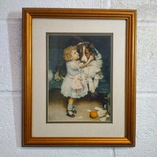 Vintage Victorian style print  Arthur Elsley 'Dont tell' girl and collie dog