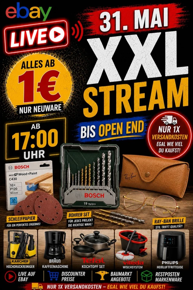 XXL Discounter Baumarkt Restposten Stream 17 Uhr - Open End Donnerstag 31.5