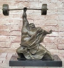 Hot Cast Bronze Sport Statue Muscular Weightlifter Sculpture Home Decor Sale NR
