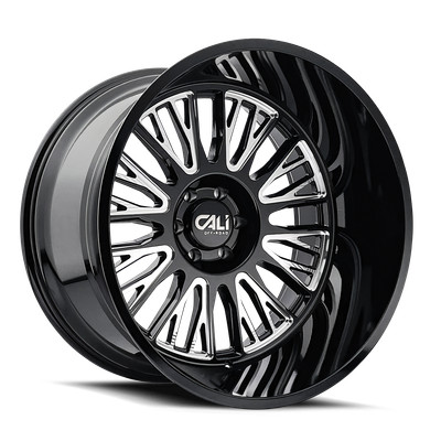26x14 Cali Off-Road 9116 Vertex Black and Milled Wheels 8x6.5 (-76mm) Set of 4
