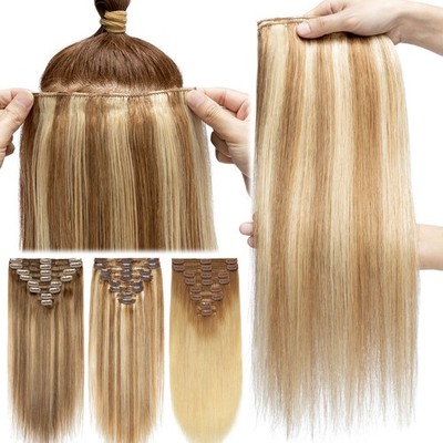 THICK Clip In Remy Real 100% Human Hair Extensions Full Head Highlight 16''18''20''