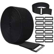 16Ft x 2In Adjustable Cable Straps with 12 Buckles, Free Cut Length, Black Re...