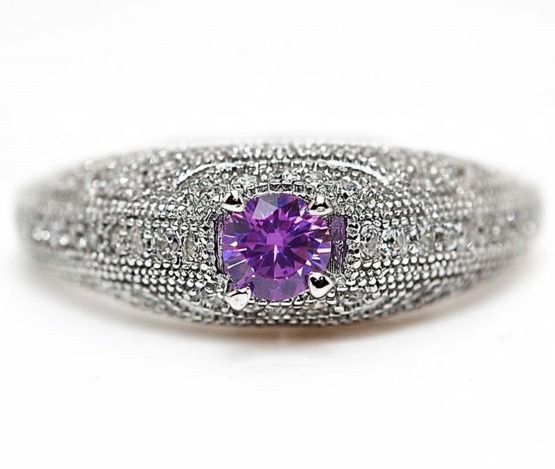 1CT  Amethyst 925 Solid Genuine Sterling Silver Ring Sz 8 MM5-6