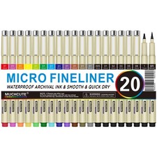 Muchcute Micro Fineliner Drawing Art Pens: 20 Set 12 Colors 8 Black Extra...