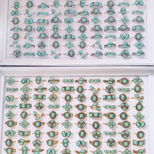 Bulk 20/30pcs Mix Turquoise Vintage Rings Antique Silver Gold Boho Stone Jewelry