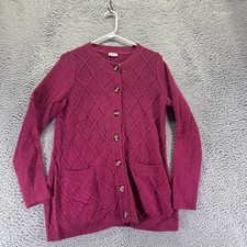 LL Bean Cardigan Sweater Women Medium Burgundy Knitted Grandma Cotton Pockets