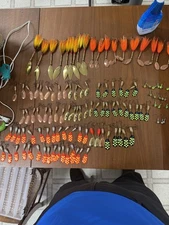Lot Of 99 Spinner Lures Blue Fox And Butcher Tail. 22 Jig Hooks And 5 Trip His