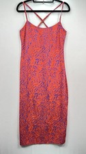 Nasty Gal Slip Dress Women's Sz 4 Orange Blue Animal Print Strappy Sleeve Y2K