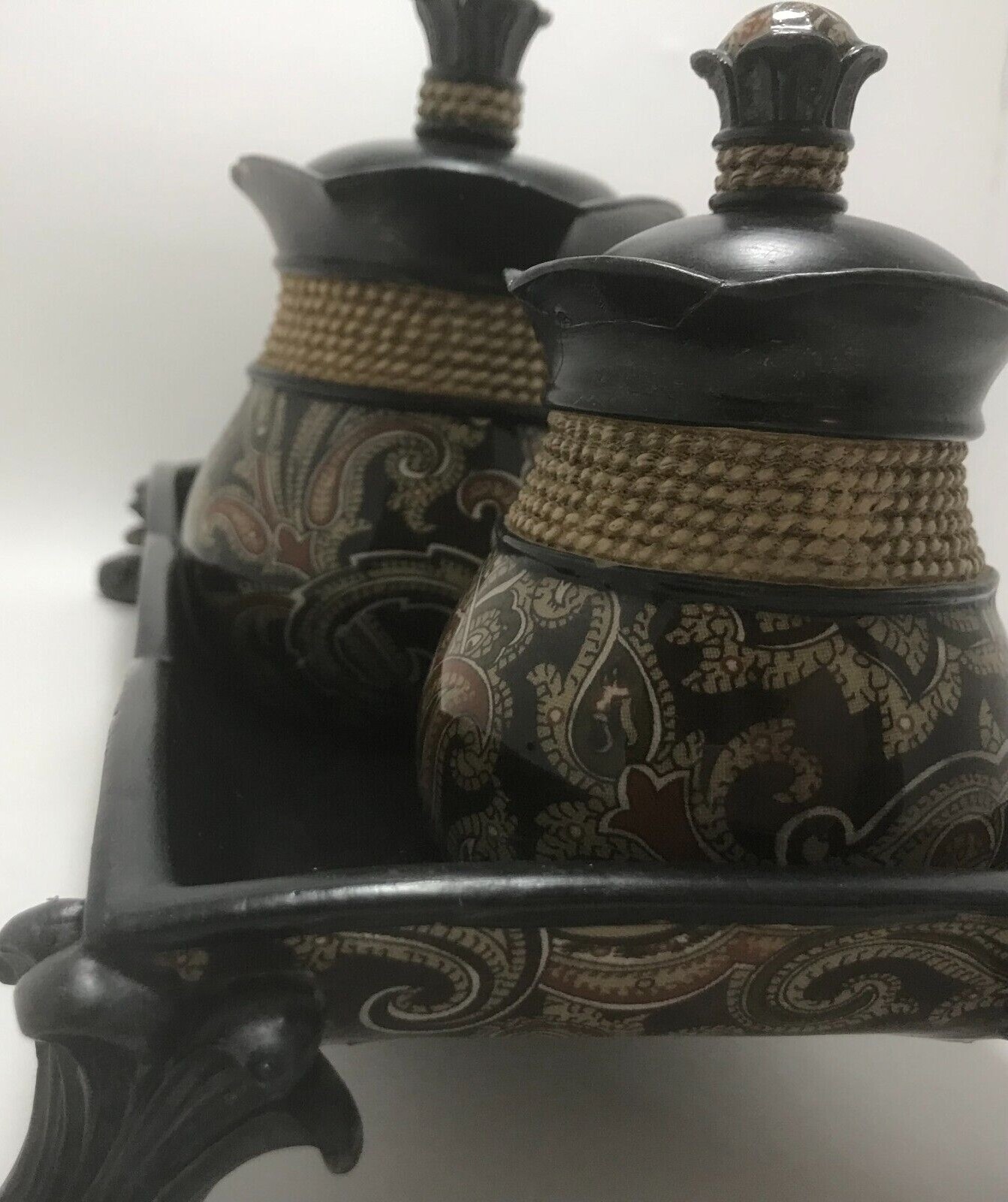 Dynasty 4 Piece Set Condiment, Apothecary, Spice Jars with Lids, Black