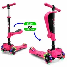 Hurtle HURFS66 3-Wheeled Pink Toy Scooter for Kids with Built-In LED Wheel Light