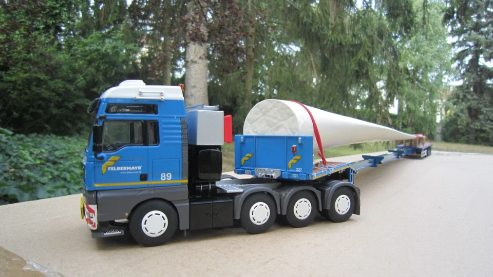 WSI 9774 MAN TGA XX TRACTEUR 8X4 + TELESTEP TRAILER WINDMILL WING " FELBERMAYR " - Photo 2/4