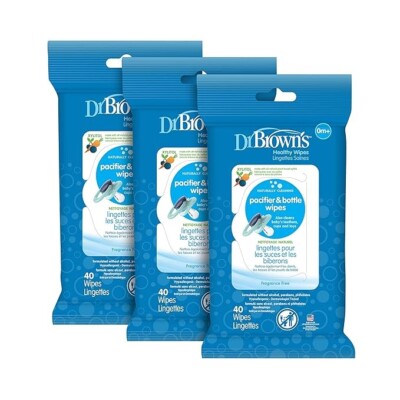 Dr. Brown's Bottle and Pacifier Healthy Wipes, Naturally 40 Count (Pack of 3) 