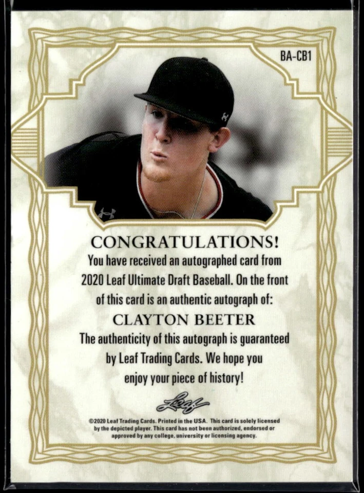 2020 Leaf Ultimate Draft Platinum Spectrum #BA-CB1 Clayton Beeter /50   BB01R01A - Image 2 of 2