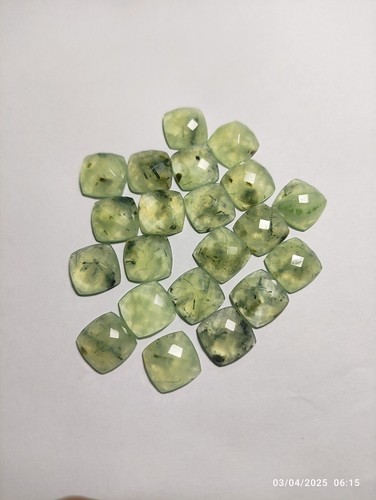 Prehnite Checker Cut Cushion 16mm with Unique Black Inclusions - Picture 5 of 8