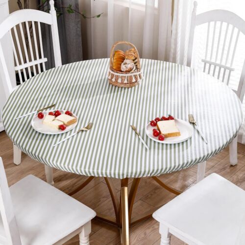 Round Vinyl Fitted Tablecloth with Flannel Backing Elastic Edge Design - Picture 3 of 6
