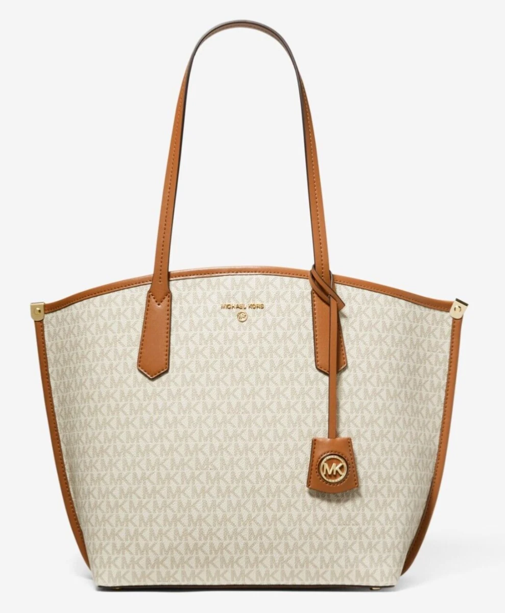 Michael Kors White/Brown Signature Coated Canvas and Leather Large