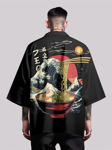 Niepce Unisex Japanese Graphic Lightweight Kimono Cardigan Shirt Tops - Picture 37 of 232