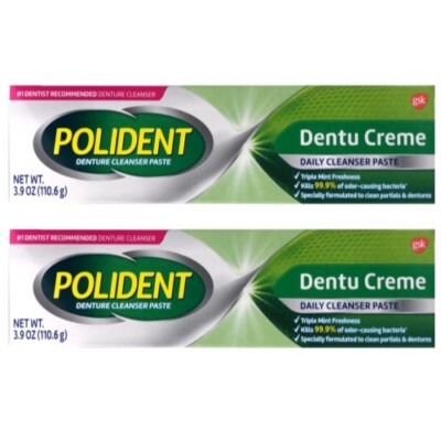 2 Pack Polident Dentu Creme Denture Toothpaste 3.9 Oz Each